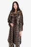 Vintage Brown Raccoon Fur/Leather Chevron Long Coat Estimated Size XS