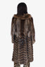 Vintage Brown Raccoon Fur/Leather Chevron Long Coat Estimated Size XS