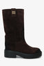 Miu Miu Dark Brown Distressed Suede Mid-Calf Moto Boots Size 37.5
