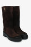 Miu Miu Dark Brown Distressed Suede Mid-Calf Moto Boots Size 37.5