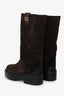 Miu Miu Dark Brown Distressed Suede Mid-Calf Moto Boots Size 37.5