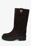 Miu Miu Dark Brown Distressed Suede Mid-Calf Moto Boots Size 37.5