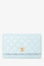 Pre-Loved Chanel™ Light Blue Leather Quilted CC Pearl Crush Wallet On Chain