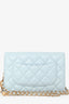 Pre-Loved Chanel™ Light Blue Leather Quilted CC Pearl Crush Wallet On Chain