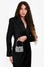 Saint Laurent Silver Tone Crystal Logo Micro Evening Bag