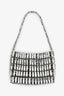 Saint Laurent Silver Tone Crystal Logo Micro Evening Bag