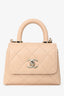 Pre-Loved Chanel™ Beige Caviar Leather Micro Coco Top Handle Bag with Chain