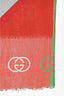 Gucci Blue/Red Multicolour Silk/Wool GG Raw Hem Scarf