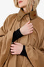 Gucci Camel Brown Wool Leather Collared Cape Coat Size 36