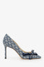 Jimmy Choo Blue Denim Logo Bow Detail Heels Size 38