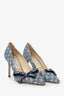 Jimmy Choo Blue Denim Logo Bow Detail Heels Size 38