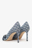 Jimmy Choo Blue Denim Logo Bow Detail Heels Size 38