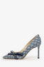 Jimmy Choo Blue Denim Logo Bow Detail Heels Size 38