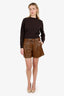 Rebecca Taylor Brown Leather Belted Shorts Size 4
