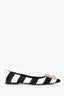Roger Vivier Black/White Satin Striped Crystal Buckle Flats Size 36