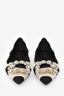 Roger Vivier Black/White Satin Striped Crystal Buckle Flats Size 36