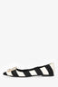 Roger Vivier Black/White Satin Striped Crystal Buckle Flats Size 36