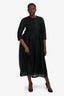 'S Max Mara Black Crochet Button Down 3/4 Sleeve Midi Dress with Slip Size 6
