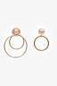 Christian Dior Gold Toned Pink Faux Pearl 'Mise En Dior' Tribales Hoop Earrings
