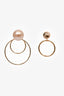 Christian Dior Gold Toned Pink Faux Pearl 'Mise En Dior' Tribales Hoop Earrings