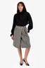 Gucci Black/White Wool/Cotton Blend Houndstooth Midi Skirt Size 42