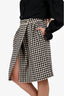Gucci Black/White Wool/Cotton Blend Houndstooth Midi Skirt Size 42