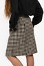 Gucci Black/White Wool/Cotton Blend Houndstooth Midi Skirt Size 42