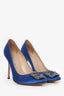 Manolo Blahnik Blue Satin Hangisi Heels Size 39