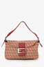 Fendi Red/Beige FF Zucca Canvas Double Flap Baguette Shoulder Bag
