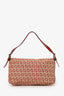 Fendi Red/Beige FF Zucca Canvas Double Flap Baguette Shoulder Bag