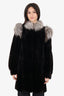 Vintage Black Canadian Sheared Muskrat & Fox Fur Coat Size 6