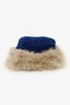 Vintage Coyote Fur & Blue Knitted Hat Cap Women