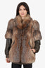 Vintage Crystal Fox Fur & Leather Coat Jacket Size 4