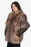 Vintage Crystal Fox Fur & Leather Coat Jacket Size 4