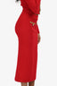 Self-Portrait Red Tweed Pearl Embellished Midi Skirt Size S