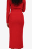 Self-Portrait Red Tweed Pearl Embellished Midi Skirt Size S