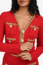 Self Portrait Red Tweed Pearl Embellished Evening Coat Size XS