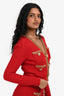 Self Portrait Red Tweed Pearl Embellished Evening Coat Size XS