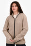 Hermès Beige Cashmere/Leather Trimmed Ribbed Long Cardigan Size XL