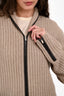 Hermès Beige Cashmere/Leather Trimmed Ribbed Long Cardigan Size XL