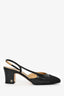 Pre-Loved Chanel™ Black Leather Cap Toe Slingback Heels Size 38C (As Is)