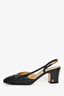 Pre-Loved Chanel™ Black Leather Cap Toe Slingback Heels Size 38C (As Is)
