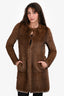 'S Max Mara Brown Mink Wool Lined Midi Jacket Size 8 US