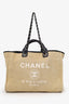 Pre-Loved Chanel™ 2012 Beige/Black Canvas Large Deauville Shopping Tote