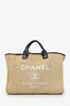 Pre-Loved Chanel™ 2012 Beige/Black Canvas Large Deauville Shopping Tote