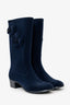 Pre-Loved Chanel™ 11A Navy Velvet Camellia Rubber Rain Boots Size 38