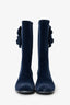 Pre-Loved Chanel™ 11A Navy Velvet Camellia Rubber Rain Boots Size 38