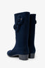Pre-Loved Chanel™ 11A Navy Velvet Camellia Rubber Rain Boots Size 38