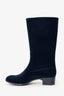 Pre-Loved Chanel™ 11A Navy Velvet Camellia Rubber Rain Boots Size 38