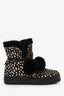 Max Mara Black/White Animal Print Pony Hair Pom Pom Winter Boots Size 37